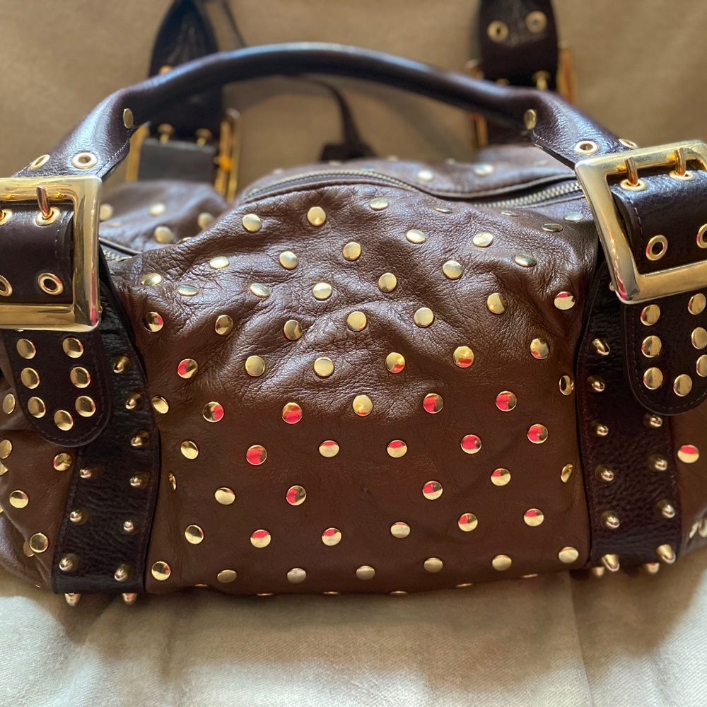 Be & D Two-Tone Brown Studded Purse w/Dust Cover